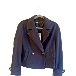 Zara Women's Elegant Navy Pea Coat
